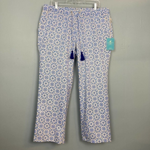 CARIBBEAN Joe Tropical Bliss Blue Elastic Waist Tassel Drawstring Pants Size PXL - Picture 1 of 12